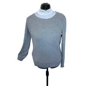 Ann Taylor Loft Sweater Women L Gray Cotton Rayon Basket weave knit front